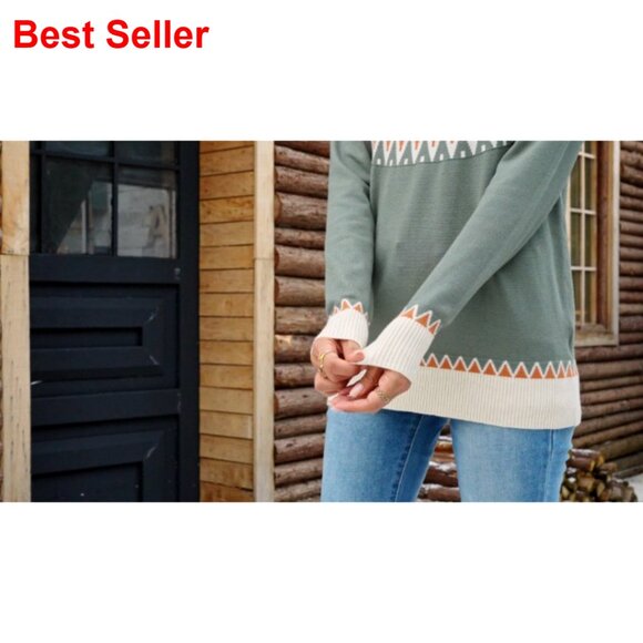 Vintage Fair Isle Sweater Raglan Sleeve Crew Neck Knitted Pullover Lightweight - Picture 7 of 7